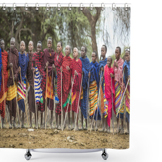 Personality  Same, Tanzania, 5th June, 2019: Maasai Warriors, Jumping Impressive Haights To Impress Ladies Shower Curtains