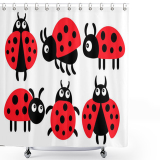 Personality  Illustration For Kids, Set Of Cute Funny Colorful Ladybugs In Various Poses. Print, Decor For Kids Bedroom, Textile Shower Curtains
