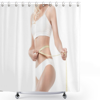 Personality  Woman Measuring Her Waistline Shower Curtains