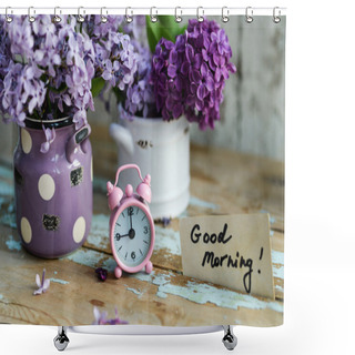 Personality  Two Tone Lilac Flowers With Good Morning Note Shower Curtains