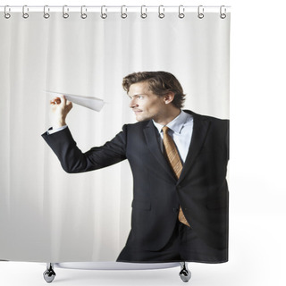 Personality  Businessman Throwing Paper Airplane Shower Curtains