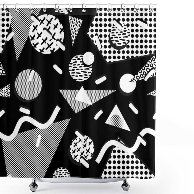 Personality  80s pattern with geometry shape in black and white shower curtains