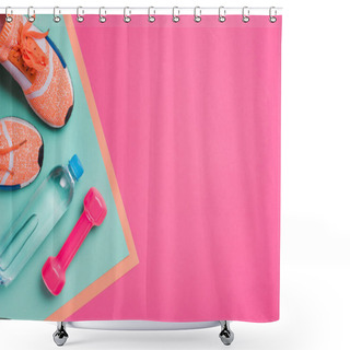 Personality  Flat Lay With Sport Equipment On Pink Background Shower Curtains