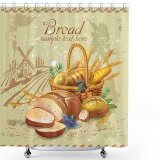 Personality  Breads In Basket Against Country Landscape Shower Curtains