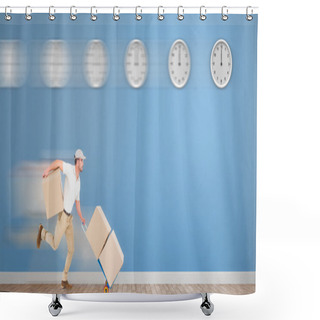 Personality  Delivery Man With Trolley Of Boxes Running Shower Curtains