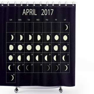Personality  Moon Phases Calendar For 2017. April. Vector Illustration. Shower Curtains