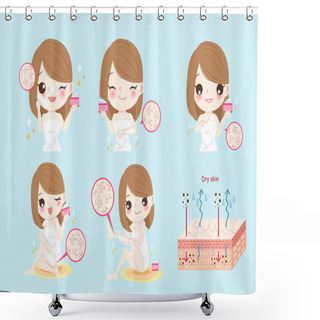 Personality  Woman With Dry Skin On The Blue Background Shower Curtains