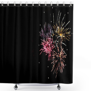 Personality  Colorful Festive Fireworks In Night Sky, Isolated On Black Shower Curtains