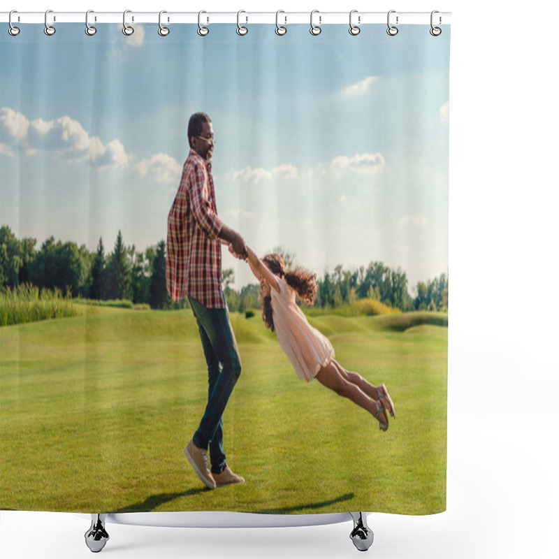 Personality  grandfather playing with granddaughter shower curtains