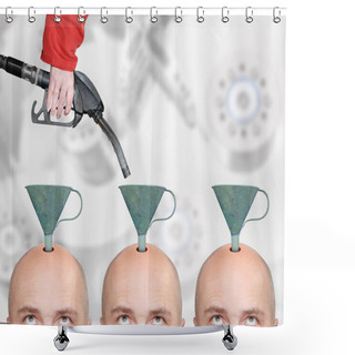 Personality  Hairless Men's Heads With Funnels And Fuel Nozzle Shower Curtains