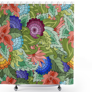 Personality  Vector Seamless Texture With Abstract Flowers And Leaves. Shower Curtains