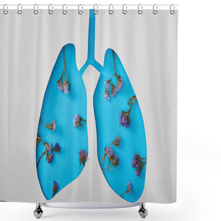 Personality  Top View Of Blue Lungs Model With Flowers Isolated On White Shower Curtains