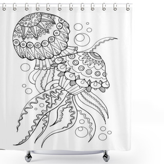 Personality  Jellyfish Coloring Book Vector Illustration Shower Curtains
