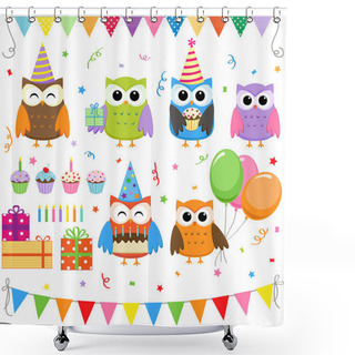Personality  Birthday Party Owls Set Shower Curtains