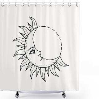 Personality  Line Art Of Mystical Esoteric Decorative Crescent Moon With Face Shower Curtains