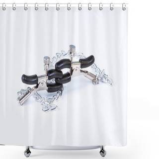 Personality  BDSM Toy Nipple Clamp On White Background Shower Curtains