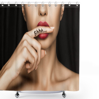 Personality  Woman With Shh Symbol   Shower Curtains