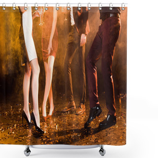 Personality  Cropped Shot Of Group Of Friends Dancing On Christmas Party Shower Curtains