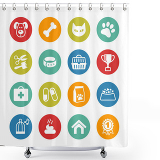 Personality  Pets Icons Set. Veterinary Emblems, Veterinary Pharmacy Shower Curtains