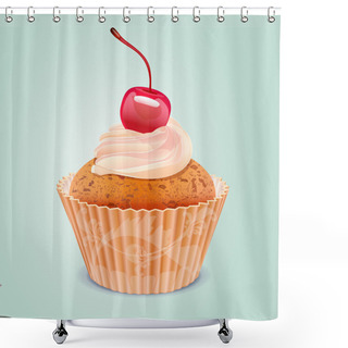 Personality  Yummy Cherry Cake. Vector Shower Curtains