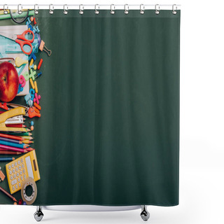 Personality  Top View Of Ripe Apple, Calculator And School Stationery On Green Chalkboard With Copy Space Shower Curtains