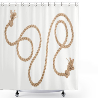 Personality  Long Brown Rope With Curls And Knots Isolated On White  Shower Curtains