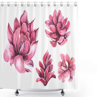Personality  Watercolor Tropical TORCH GINGER Flowers Collection. Hand Painted Watercolor Flowers Flowers Isolated On White Background. Floral Illustration For Design, Print, Wedding Invitation Or Background. Shower Curtains