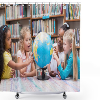 Personality  Pupils Looking At Globe In Library Shower Curtains