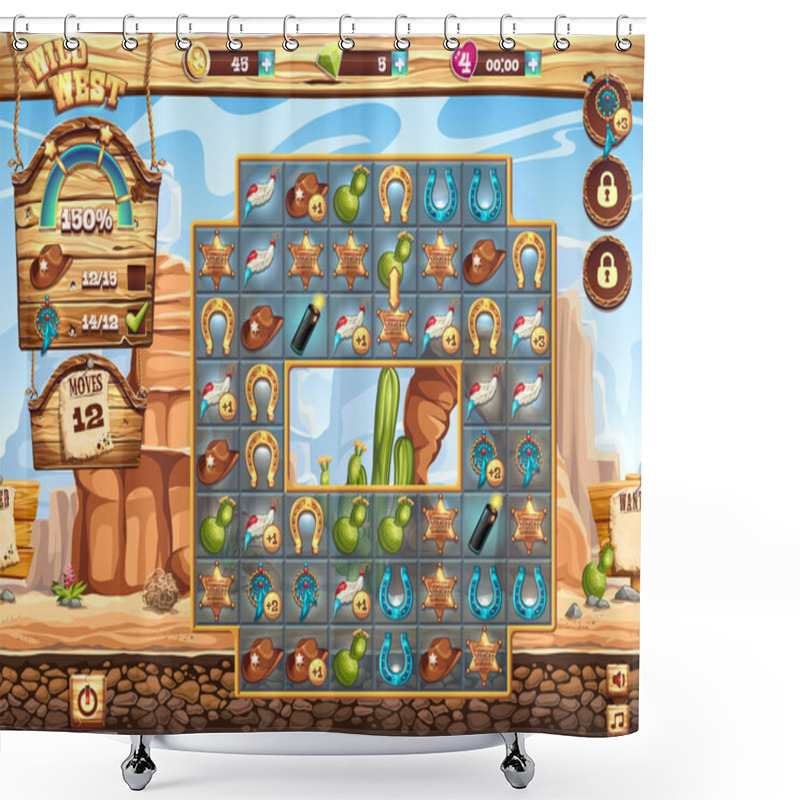 Personality  Example Of Playing Field For The Game Wild West Three In A Row Shower Curtains