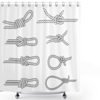 Personality  Set Of Nautical Rope Knots. Line Design. Strong Marine Rope Knots. Flat Vector Illustration Isolated On White Background. Shower Curtains