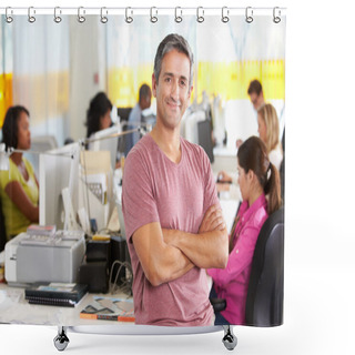 Personality  Portrait Of Man Standing In Busy Creative Office Shower Curtains