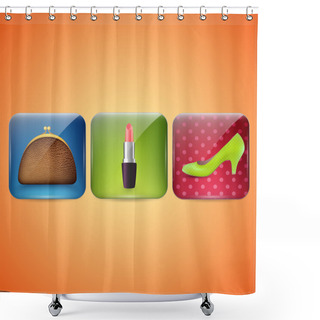 Personality  Cosmetic Industry And Beauty Icons. Vector Illustration Shower Curtains