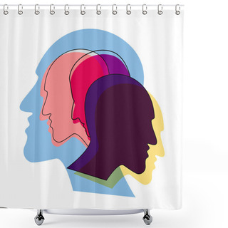 Personality  People Prophile Heads. Schizophrenia Concept, Symbol Of Depresion, Dementia. Vector Ilustration.  Shower Curtains