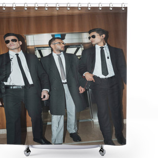 Personality  Bodyguards And Businessman Walking From Elevator In Business Center Shower Curtains