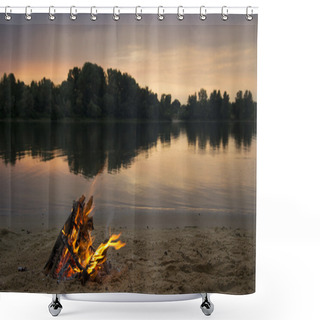Personality  Bonfire On The Sandy Beach Shower Curtains