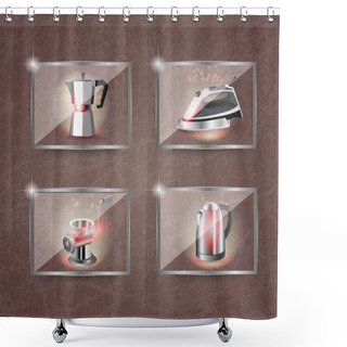 Personality  Icons Set Household Appliances Shower Curtains
