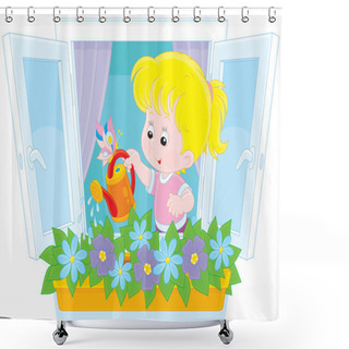 Personality  Girl Watering Flowers Shower Curtains