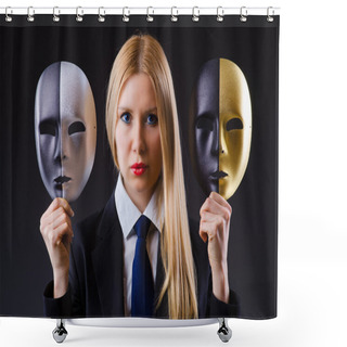 Personality  Woman With Two Masks In Hypocrisy Concept Shower Curtains