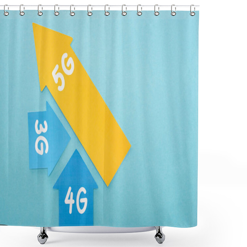 Personality  Top View Of 3g, 4g And 5g Arrows On Blue Background Shower Curtains