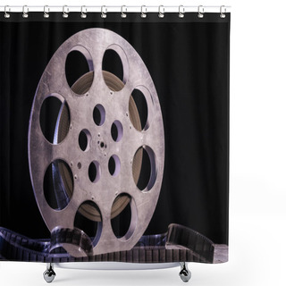 Personality  35 Mm Film Reel With Dramatic Lighting On A Dark Background Shower Curtains