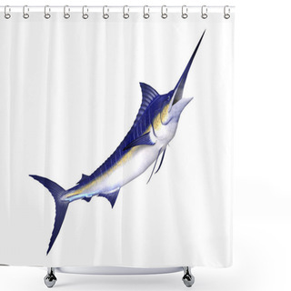 Personality  3D Rendering Marlin Fish On White Shower Curtains