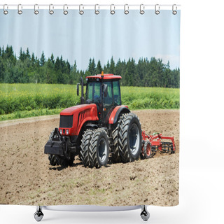 Personality  Ploughing Tractor At Field Cultivation Work Shower Curtains