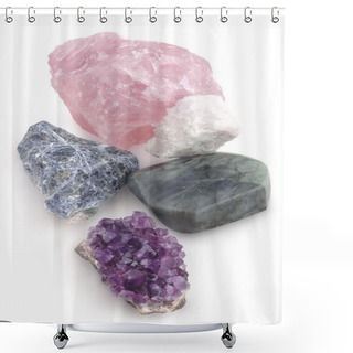 Personality  Top View Of Five Big Gemstones (crystals) Shower Curtains