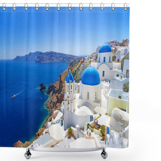 Personality  Architecture Of Oia Village On Santorini Island Shower Curtains