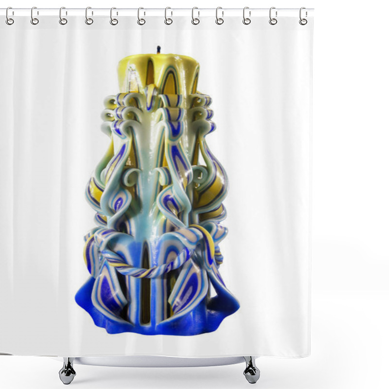 Personality  Curly multicolored candle isolated on white background shower curtains