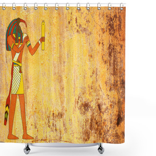 Personality  Grunge Background With Egyptian God Toth Image  Shower Curtains