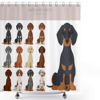 Personality  Dachshund Short Haired Clipart. Different Poses, Coat Colors Set.  Vector Illustration Shower Curtains