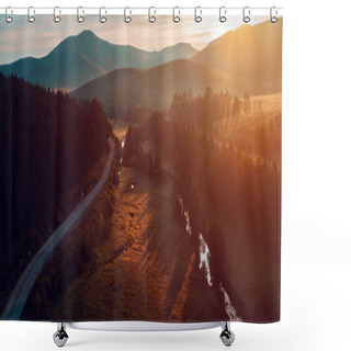 Personality  Beautiful Sunrise At Zlatibor Vodice Region, Sunlight Over White Pines And Valley Creek, Amazing Untamed Nature Scenery Shower Curtains