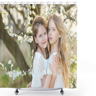 Personality  Portrait Of Two Little Girls Girlfriends Spring Shower Curtains