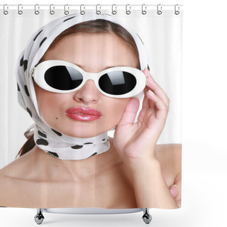 Personality  Young Woman In Sunglasses Shower Curtains